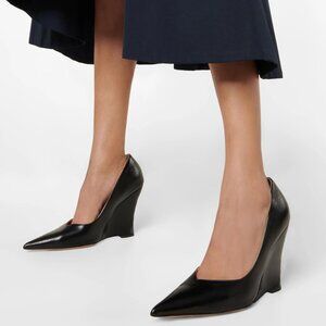 FOWT Women Fashion Closed Pointed Toe Pumps Solid Slip On High Heel Wedges Forma